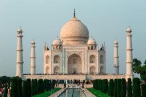 The Taj Mahal in Agra under a clear sky