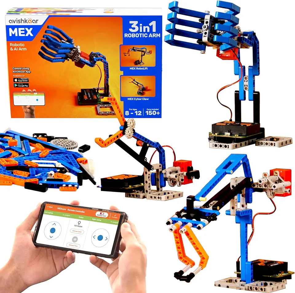 Avishkaar MEX 3-in-1 robotic arm STEM kit with smartphone remote control