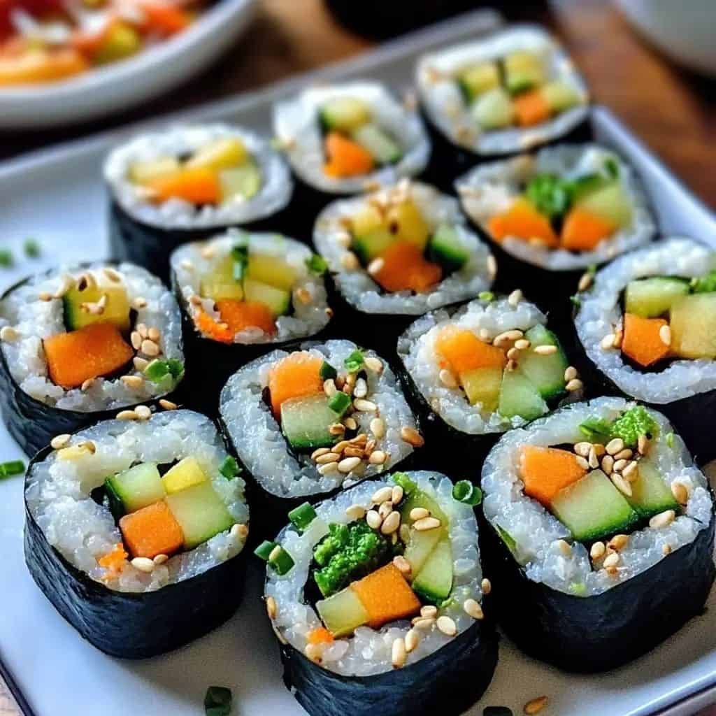 Vegetable sushi rolls served on a plate