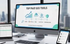 Infographic listing the The Best paid SEO tools for business growth and professionals.