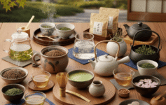 Traditional Japanese green tea served in a tea bowl with steam rising
