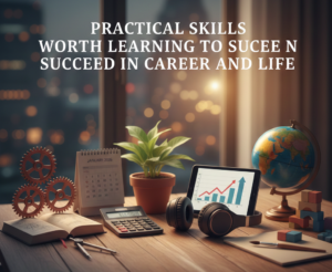 Infographic showing key practical skills for success in career and life.