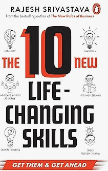 Book cover of The 10 New Life-Changing Skills by Rajesh Srivastava with icons representing skills.
