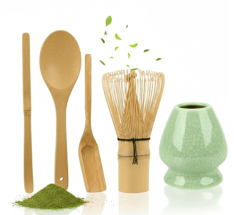 Bamboo matcha tea whisk and scoop tools.