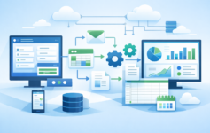 Google Workspace Studio dashboard illustrating app building and automated workflow connections across devices and cloud services