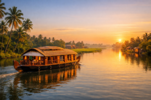 Houseboats of Kerala cruising through scenic backwaters