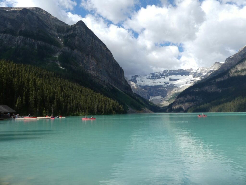 Beautiful view of Banff town surrounded by mountains in Banff National Park, Canada
