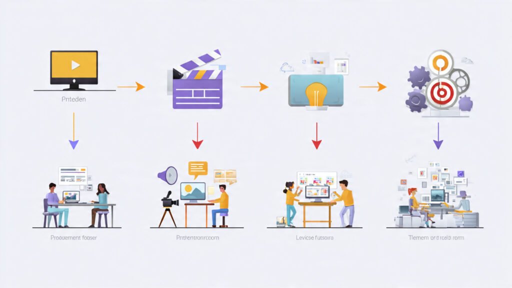 Infographic outlining the video creation journey, including planning, creation, and distribution phases