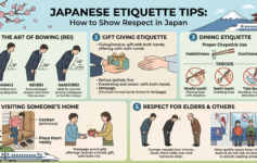 Person bowing as a greeting to show respect in Japanese culture