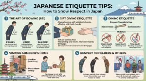 Person bowing as a greeting to show respect in Japanese culture